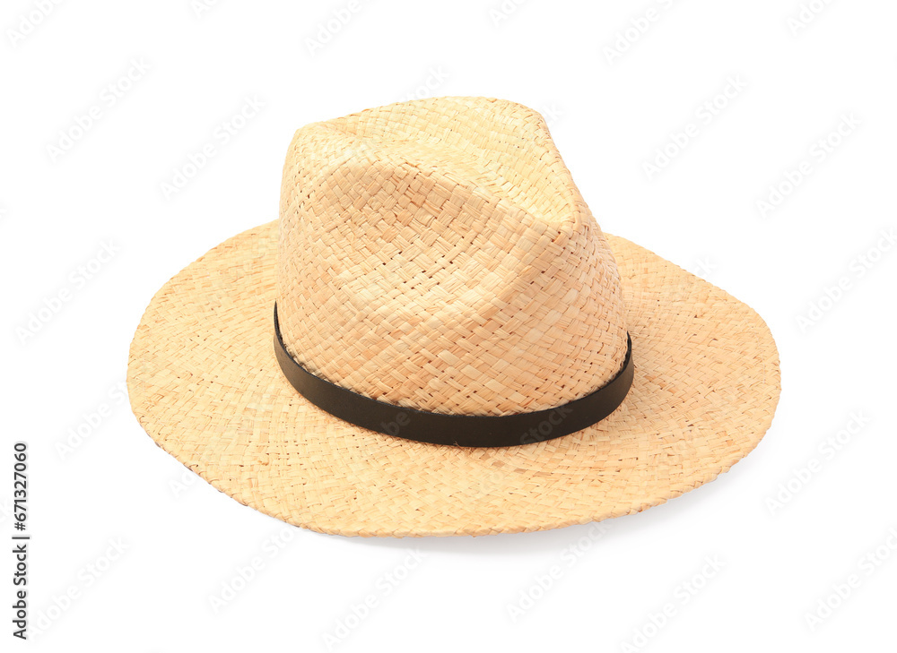 One stylish straw hat isolated on white
