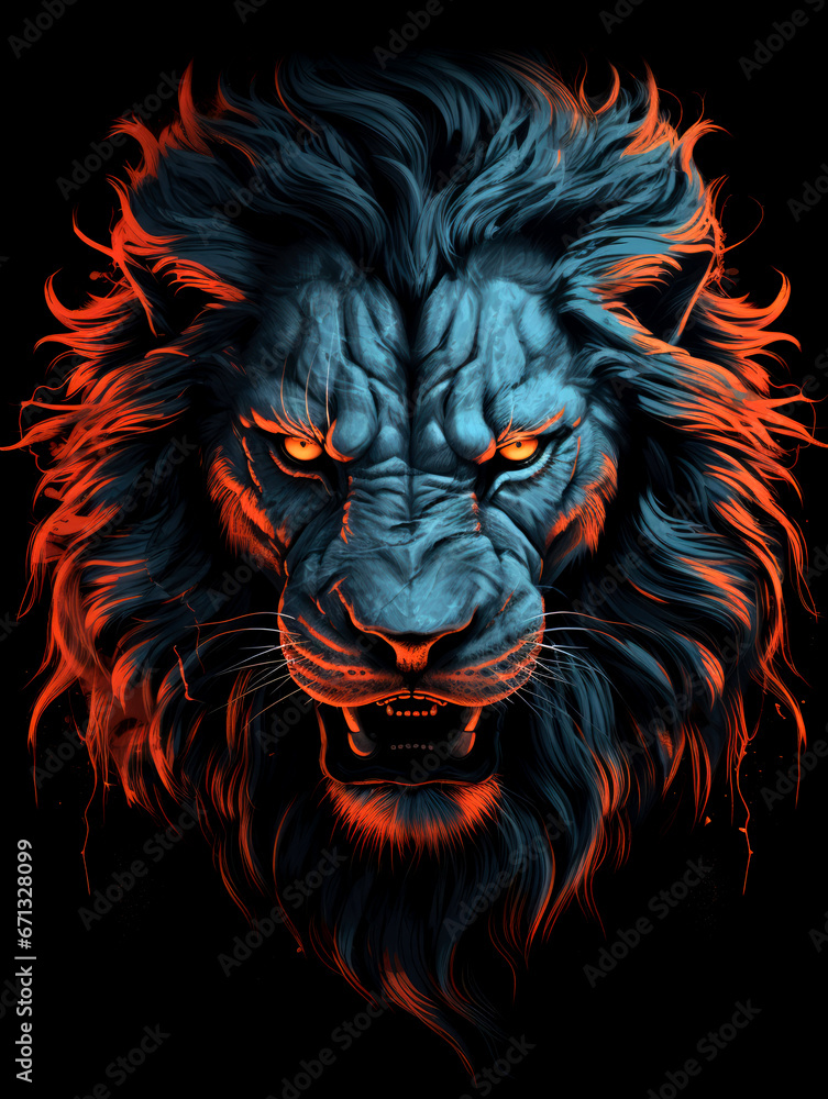 Fototapeta premium Design illustration a angry tiger face on the black background AI Generative