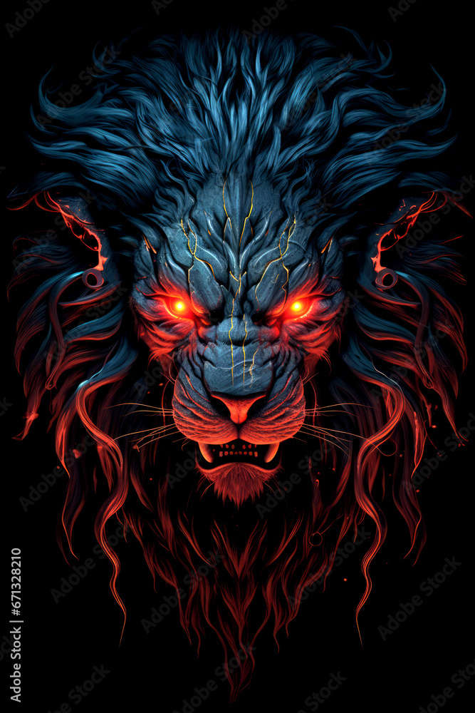 Design illustration a angry tiger face on the black background AI Generative