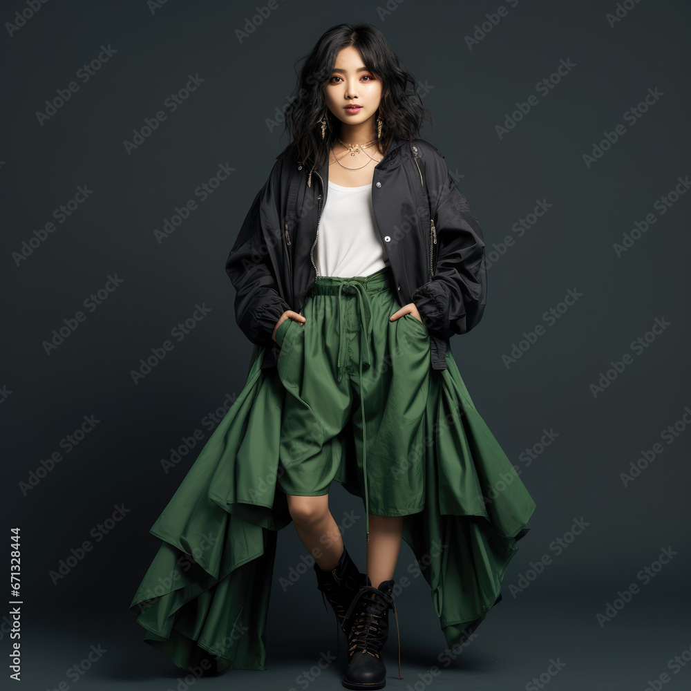 Naklejka premium young Chinese girl, model big eyes, 18 years old, full body happiness smile super model