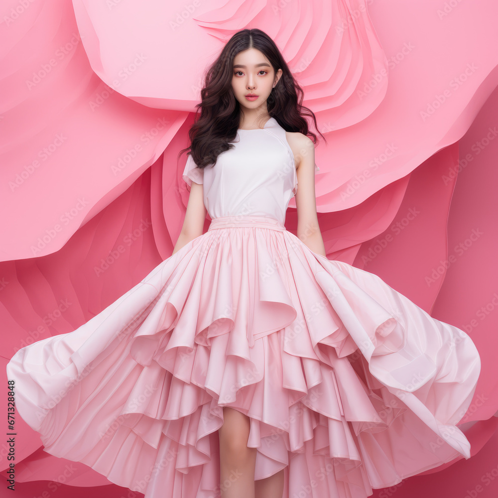 Fototapeta premium young Chinese girl, model big eyes, 18 years old, full body happiness smile super model