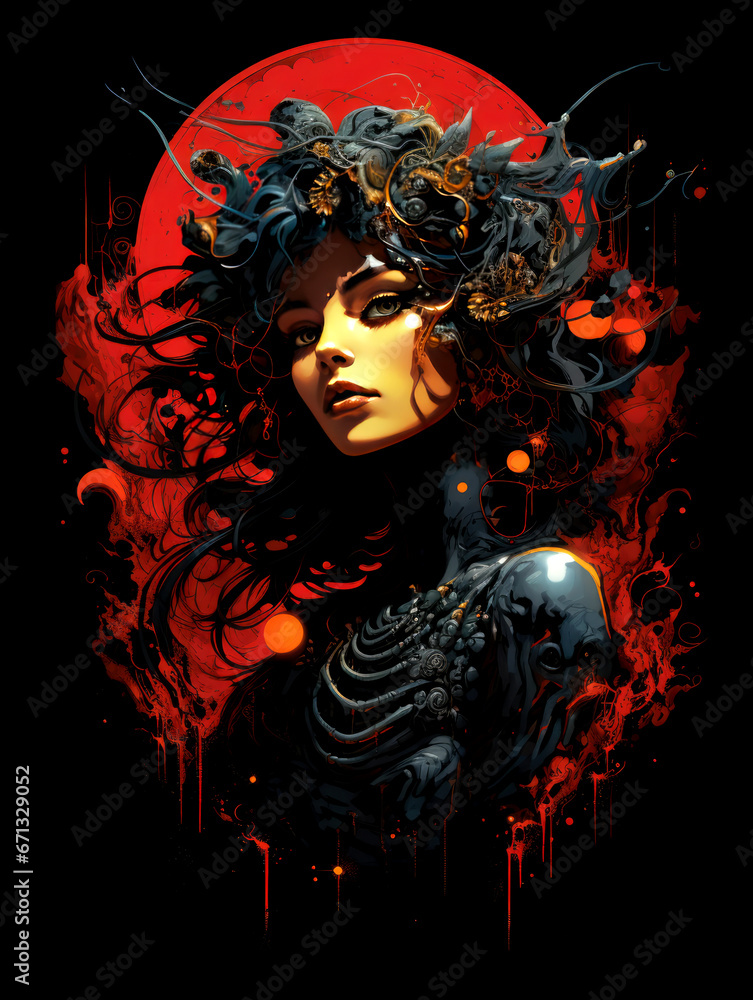Illustration beautiful woman on the black background AI Generative Illustration beautiful woman on the black background AI Generative