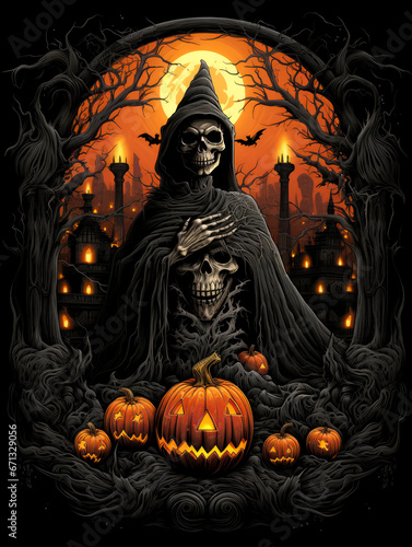 Creative design illustration a grim reaper with jack o lantern AI Generative