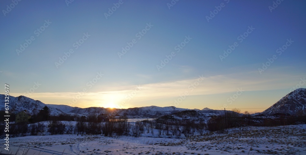 Snow mountain during sunset.