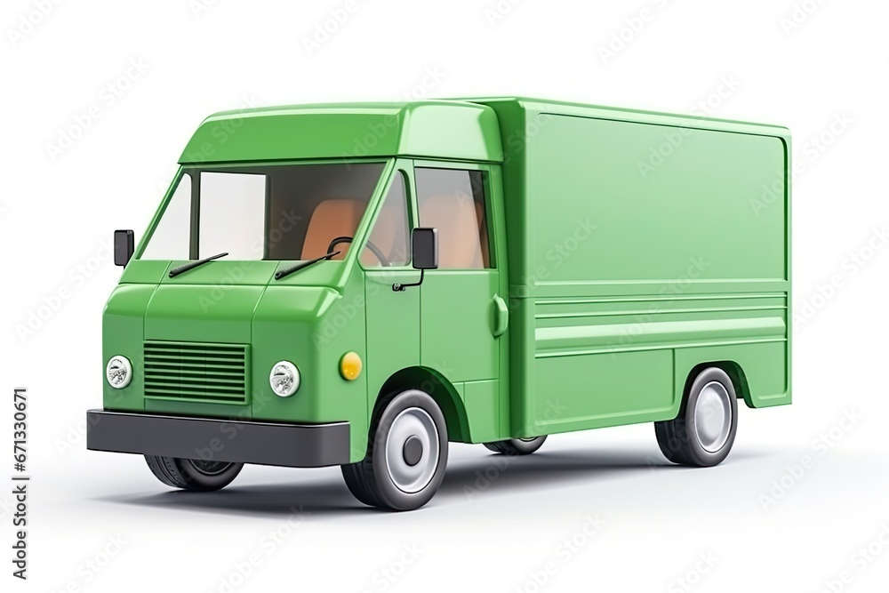 3D Rendering of a Green Delivery Box Van in Action