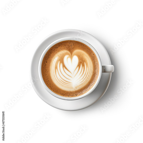 top view of a cappuccino coffee cup isolated on a white background