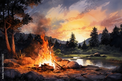 Bonfire Watercolor Illustration Igniting Imaginations