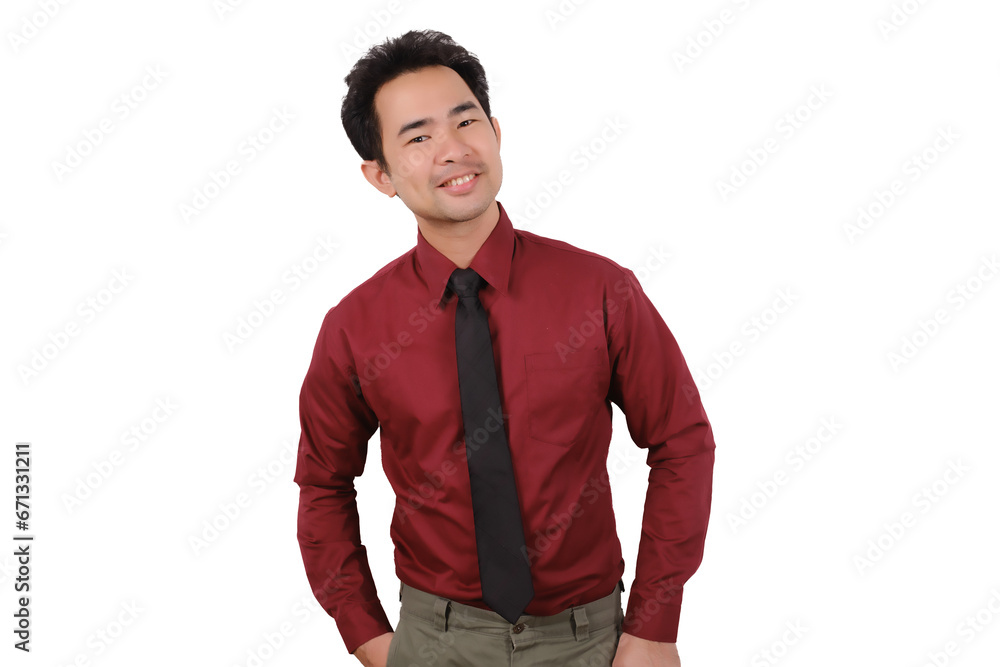 Fototapeta premium Asian male businessman smiling happily on white background