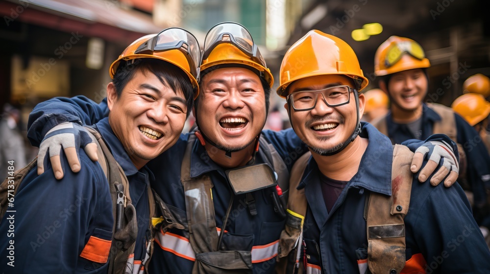 Construction workmen at building site, generative ai Construction workmen at building site, generative ai