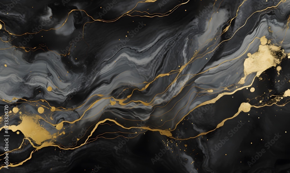 black marble texture with gold ink, Generative AI