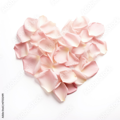 A Blush empty heart shaped rose petals isolated on a white background