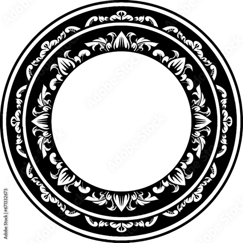 Vector Black Rounded Corner Circle Floral Frame