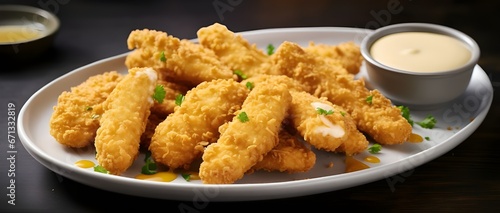 Fried chicken nuggets with sauce, chicken fingers and sauce