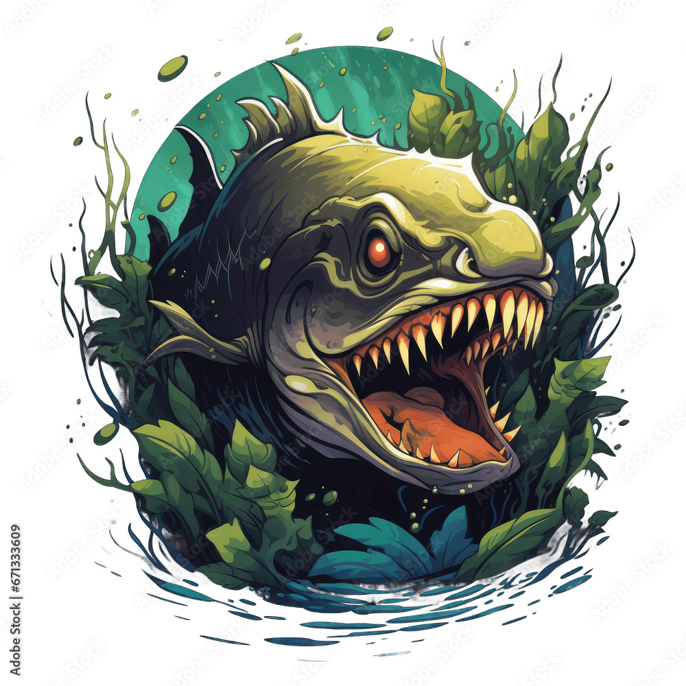 Creative design illustration a menacing wild piranha AI Generative