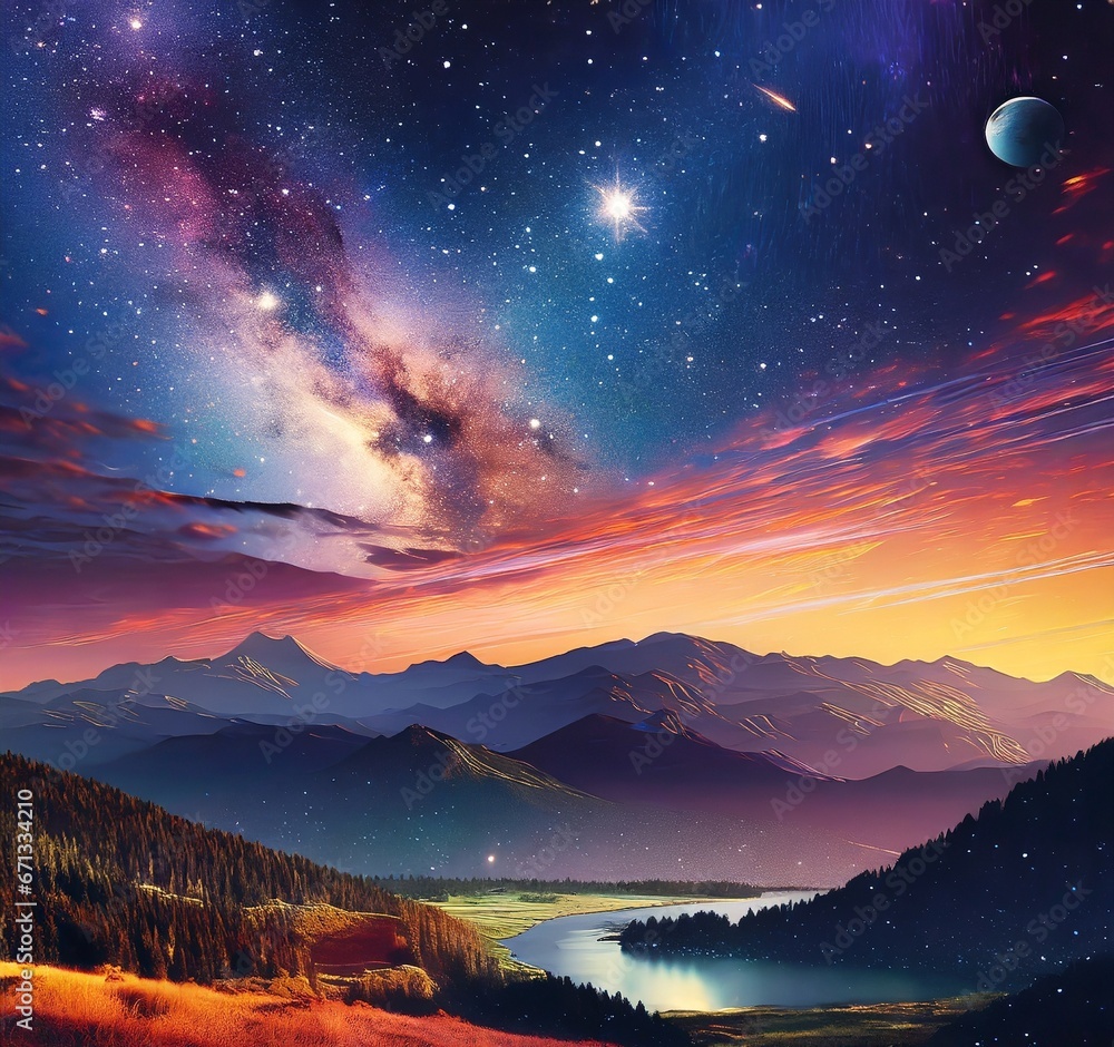 Naklejka premium sunrise over the mountains