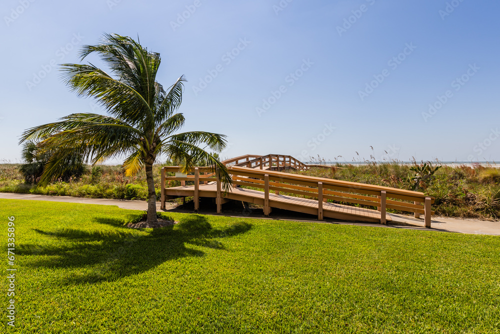 Boardwalk Marco Island Florida Green Grass Blue Sky