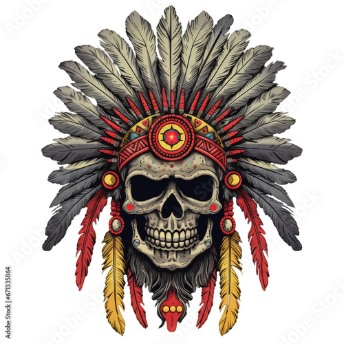 Creative a skull wearing an Indian chieftain headdress AI Generative