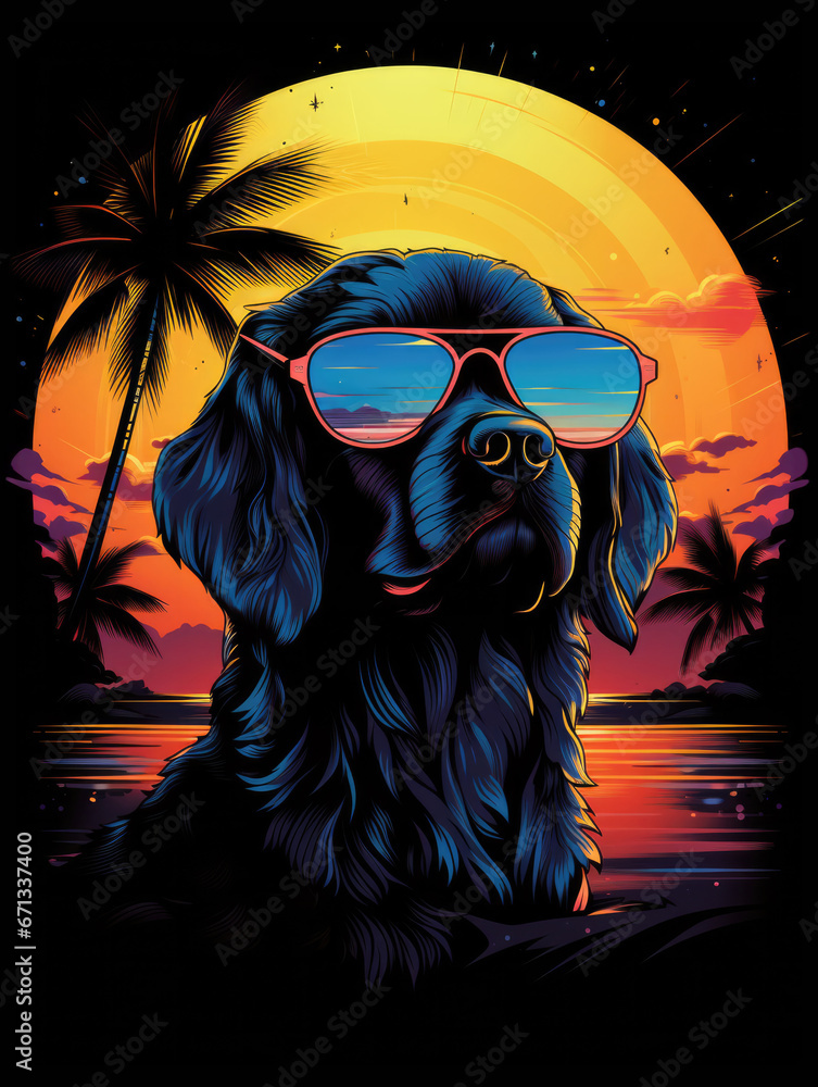illustration design of a dog donning glasses on the black background AI Generative