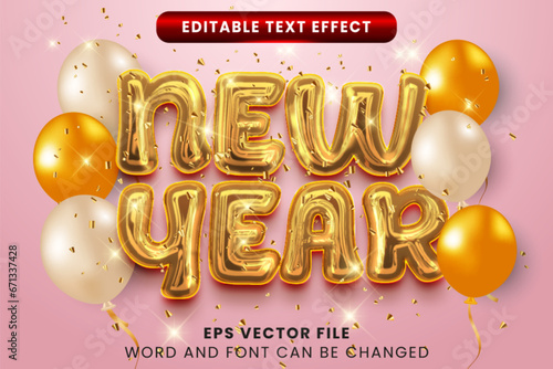 New year 3d balloon golden text style. Happy new year editable vector text effect