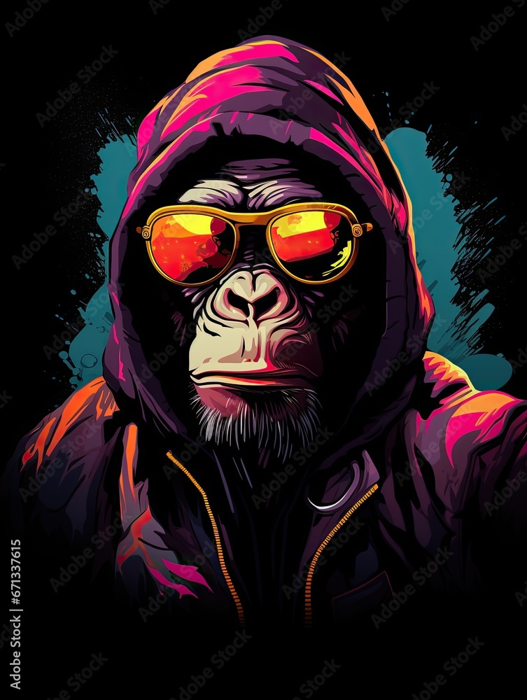 illustration design of a primate donning glasses on the black background AI Generative illustration design of a primate donning glasses on the black background AI Generative