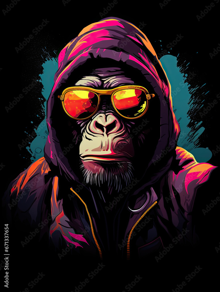 illustration design of a primate donning glasses on the black background AI Generative illustration design of a primate donning glasses on the black background AI Generative
