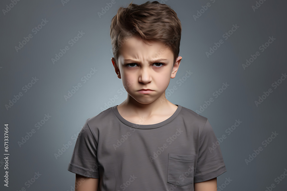 portrait of an upset, sad and angry child with emotion on his face, aggressive facial expression portrait of an upset, sad and angry child with emotion on his face, aggressive facial expression