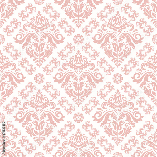 Classic seamless pattern. Damask orient ornament. Classic pink and white vintage background. Orient pattern for fabric, wallpapers and packaging