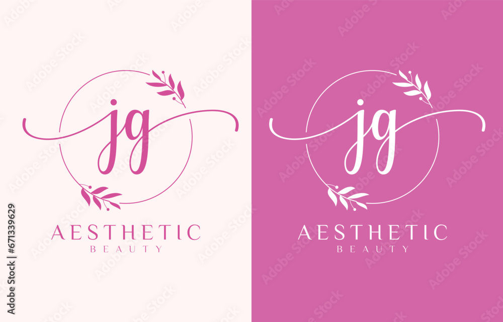 Letter JG Beauty Logo with Flourish Ornament Letter JG Beauty Logo with Flourish Ornament