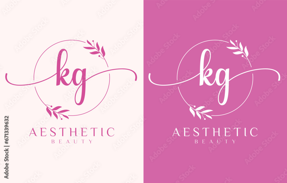 Letter KG Beauty Logo with Flourish Ornament