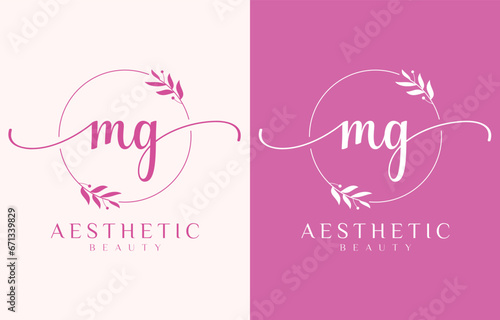 Letter MG Beauty Logo with Flourish Ornament