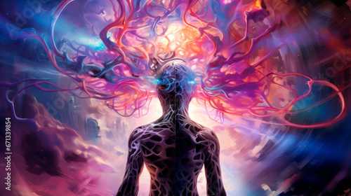 Illustration showing a mind connected to the cosmos