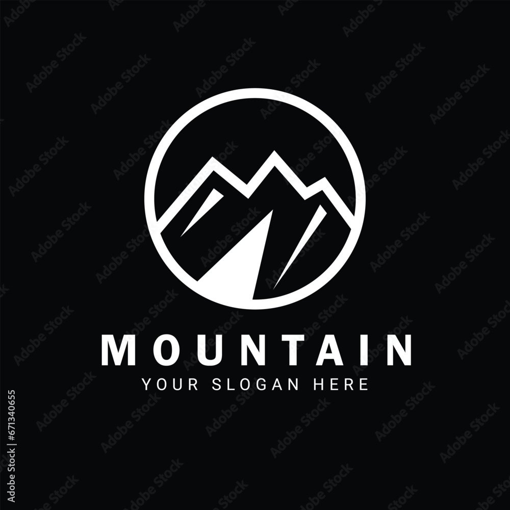 Unique Mountain Icon Inside a Circular Logo Design Unique Mountain Icon Inside a Circular Logo Design