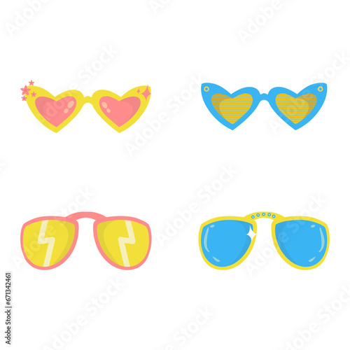 Eyeglasess Summer With Colorful Design. Vector Illustration Set. 