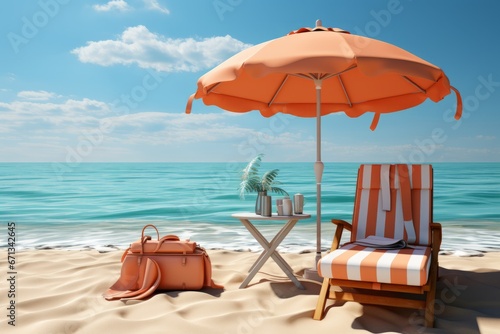 Serene beach spot with a beach umbrella  seashells  and a journal  encapsulating a peaceful summer retreat for writers and dreamers  Generative AI