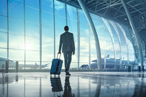 Businessman waiting to board flight at airport photo