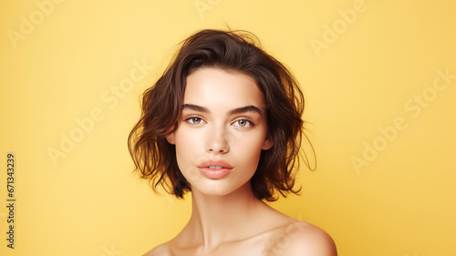 Wallpaper Mural Young woman on a yellow background Torontodigital.ca