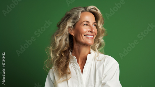 Beautiful mature woman on an green background