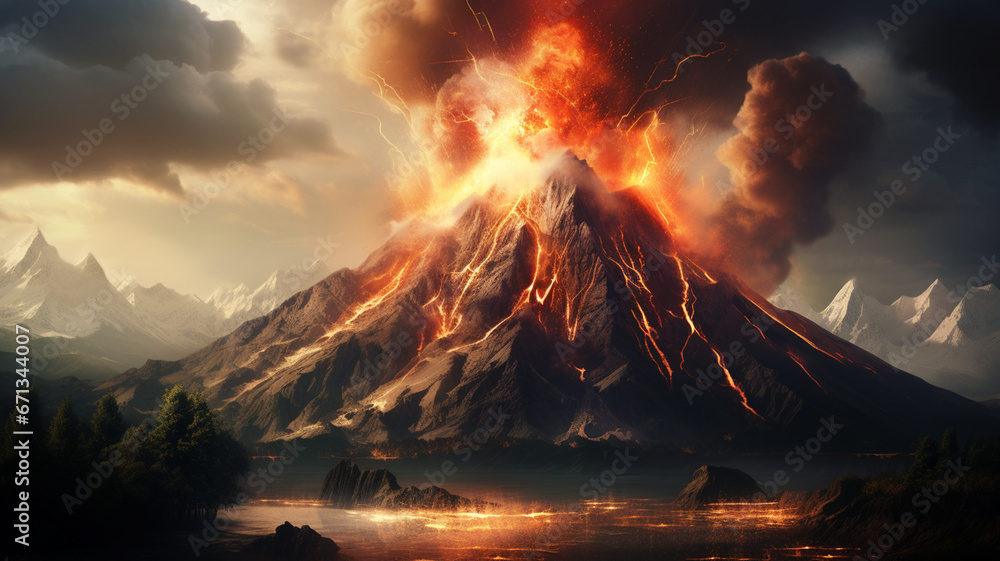 Volcano eruption apocalyptic disaster scene