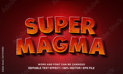 Super magma editable text effect template, 3d cartoon red bold style typeface, premium vector