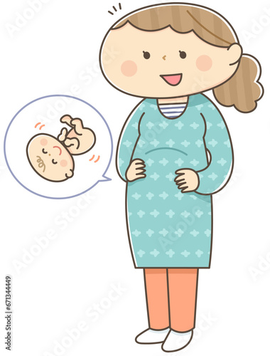 お腹の赤ちゃんの胎動を感じる女性