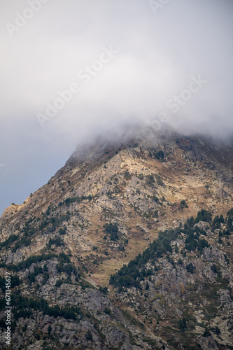 Mountain with fog in the Pyrenees in Andorra.