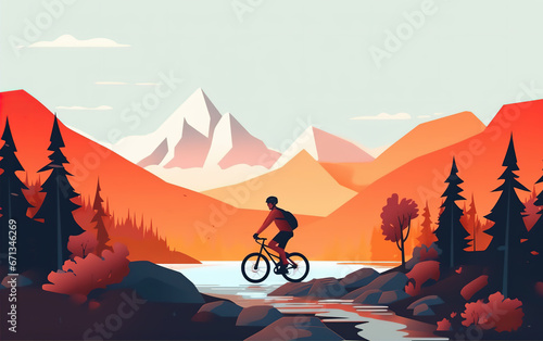 Cycling illustration in the countryside,created with Generative AI tecnology.