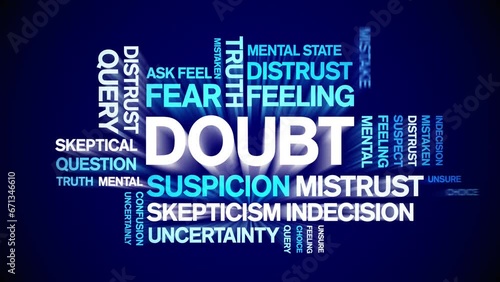 Doubt animated tag word cloud;text design animation kinetic typography seamless loop. photo