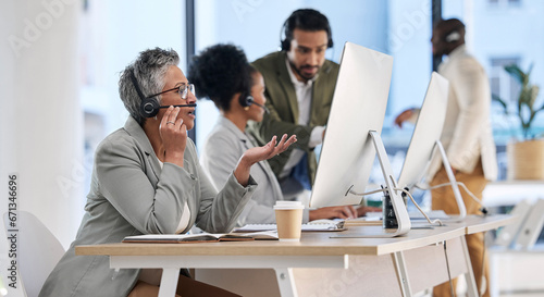 Canvastavla Call center, office team and people with telemarketing communication, customer support and telecom startup