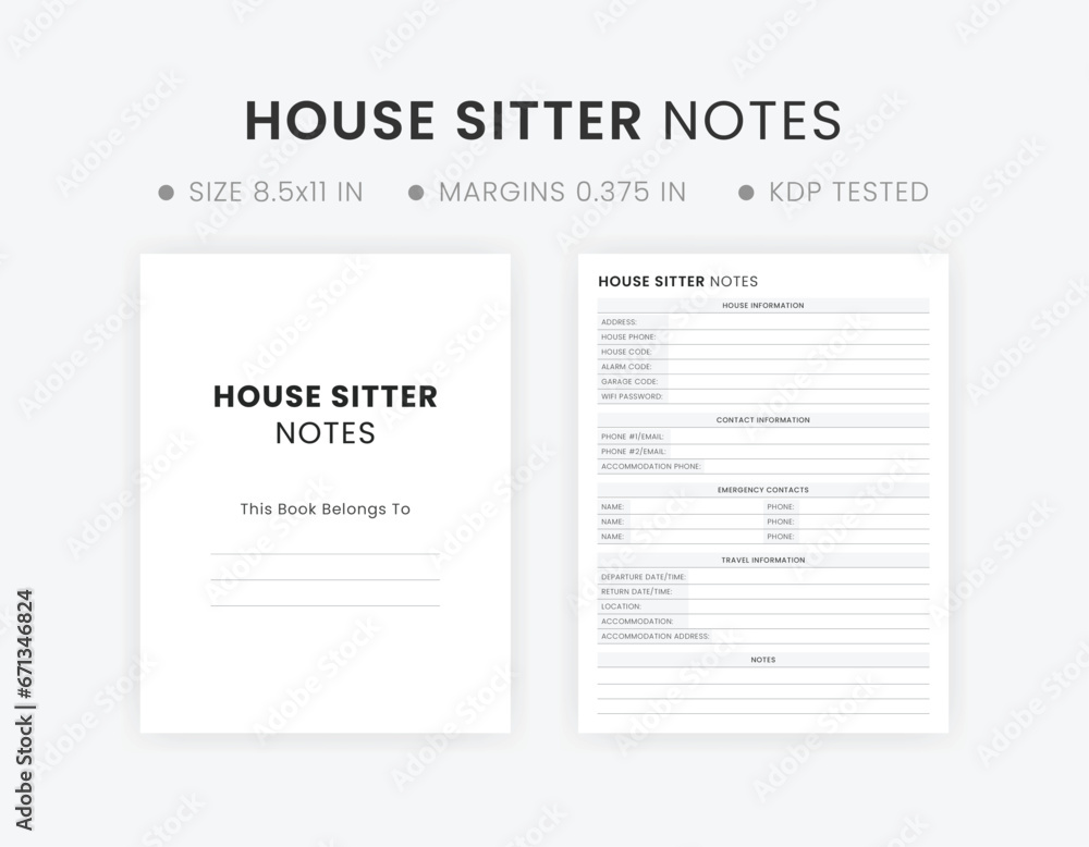 Editable House Sitter Information Notes Printable Template Checklist Book