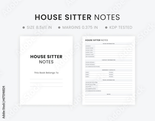 Editable House Sitter Information Notes Printable Template Checklist Book