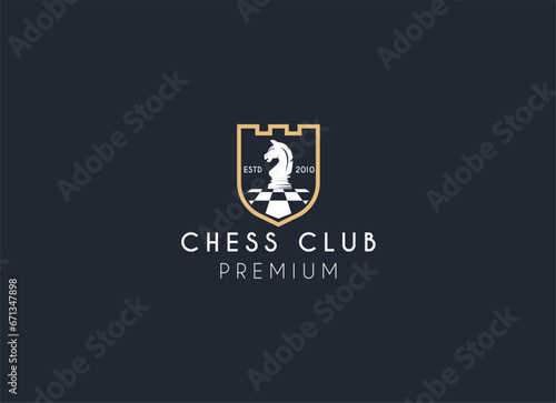 Vintage classic badge emblem chess club, chess tournament logo vector icon on white background