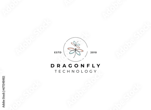 Simple and minimalist dragonfly logo design. Outline dragonfly logo