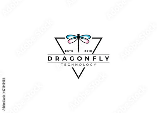 Simple and minimalist dragonfly logo design. Outline dragonfly logo