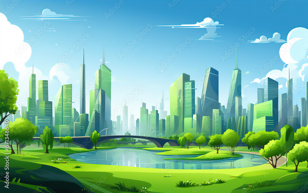 Obraz premium Illustrations of urban buildings and buildings,created with Generative AI tecnology.